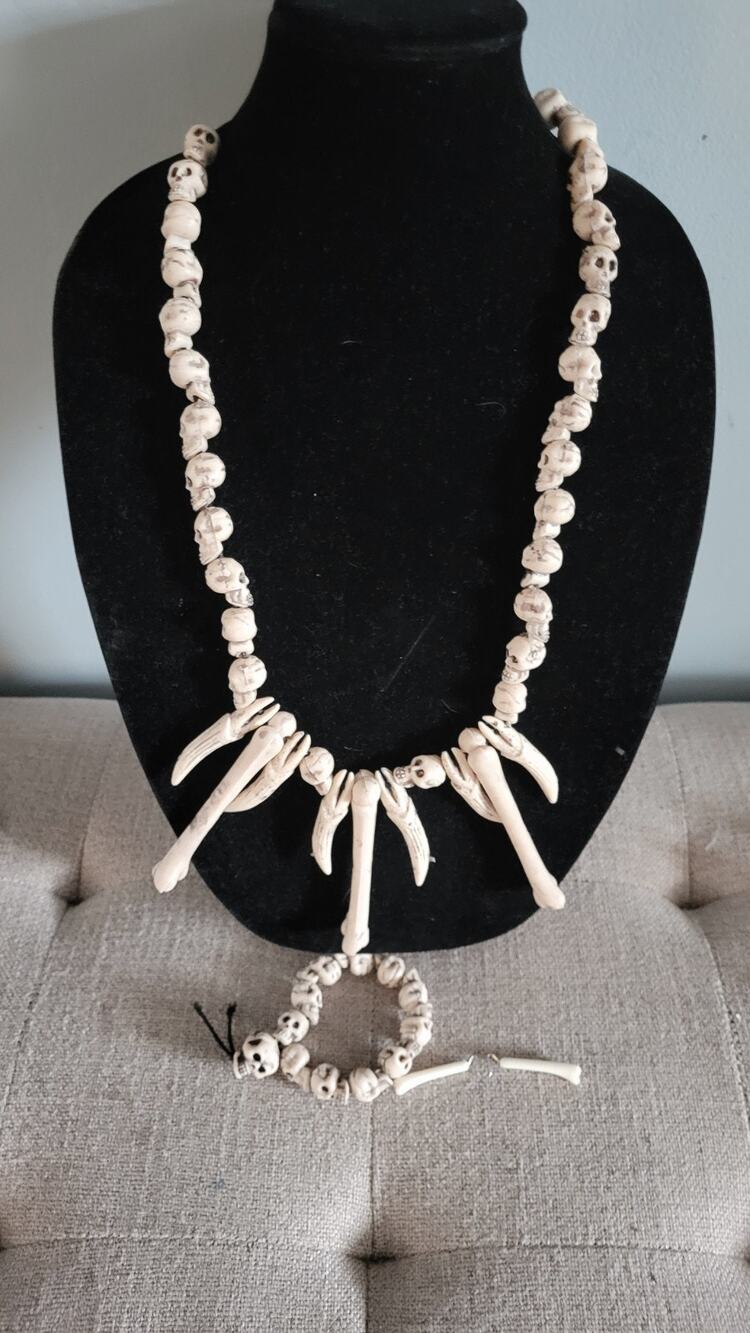 30" Skull Bone Necklace Bracelet Lot Tribal Gothic Halloween Costume Jewelry